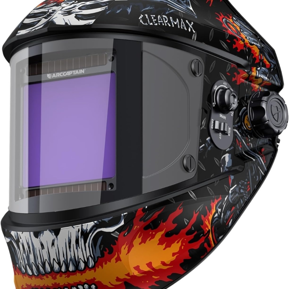 ClearMax Welding Helmet with Skull and Flames Design